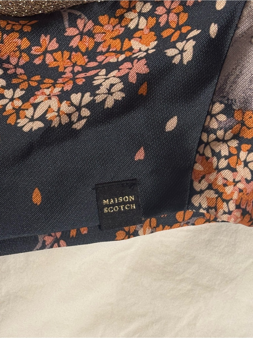 Scotch & Soda Women's Navy Satin Floral Print Top with Pink and Orange Blossoms - Picture 7 of 11